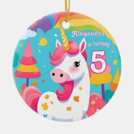 Bright Rosa Cute Unicorn Birthday Julgransprydnad Keramik