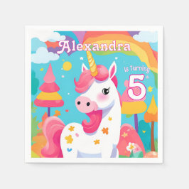 Bright Rosa Cute Unicorn Birthday Pappersservett