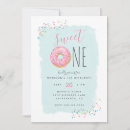 Bright Rosa Doughnut Sprinkle Sweet 1st Birthday Inbjudningar