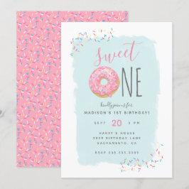 Bright Rosa Doughnut Sprinkle Sweet 1st Birthday Inbjudningar
