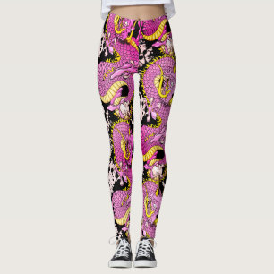 Bright Rosa Dragon Tattoo Punk Sten Leggings