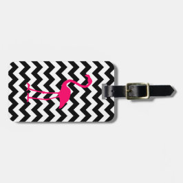 Bright Rosa Flamingo Black and White Zigzag Bagagebricka