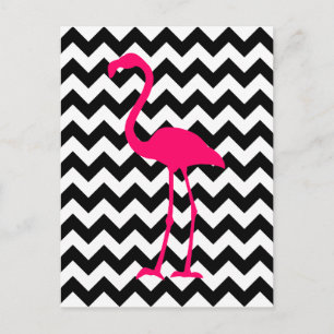 Bright Rosa Flamingo Black and White Zigzag Vykort