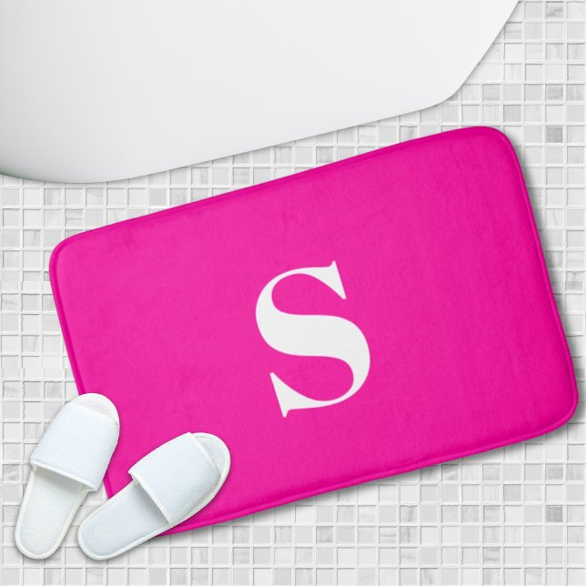 Bright Rosa Fuchsia Personlig Monogram Bath Mat Badrumsmatta (Bright Pink Fuchsia Personalized Monogram Bath Mat)