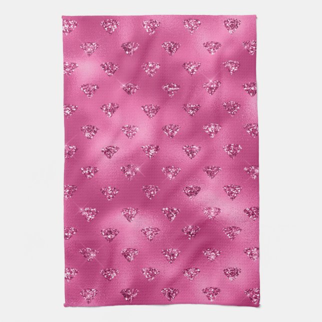 Bright Rosa Glam Sparkly Diamonds Kökshandduk (Vertikal)