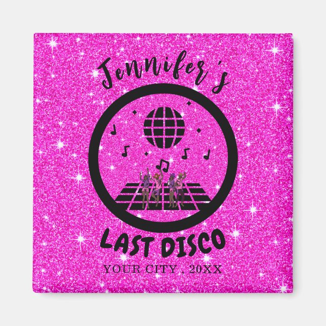 Bright Rosa glitter Disco Bachelorette Party Magnet (Framsidan)