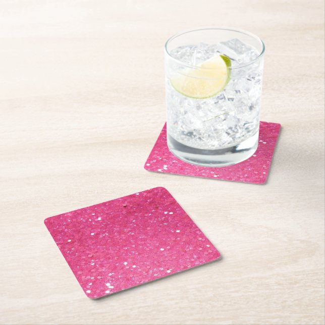 Bright Rosa Glitter Underlägg Papper Kvadrat (Insitu)