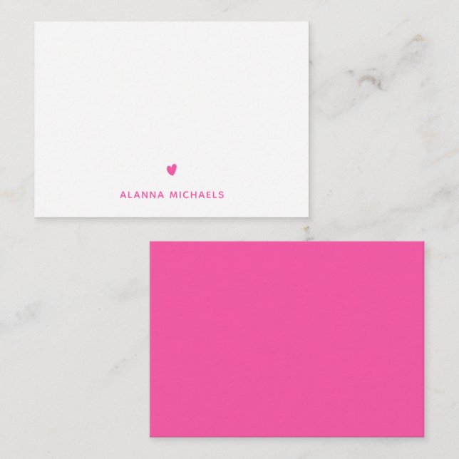 Bright Rosa Heart och Namn Anteckningskort (Fram/baksida)