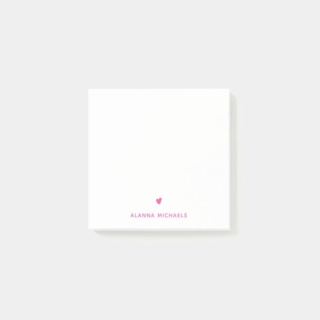 Bright Rosa Heart och Namn Post-it Block (Framsida)