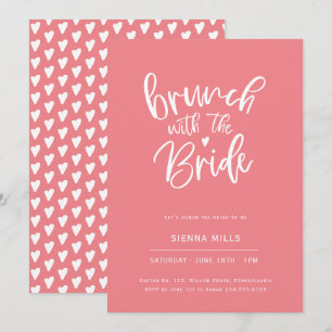 Bright Rosa Hearts Calligraphy Möhippa Brunch Inbjudningar