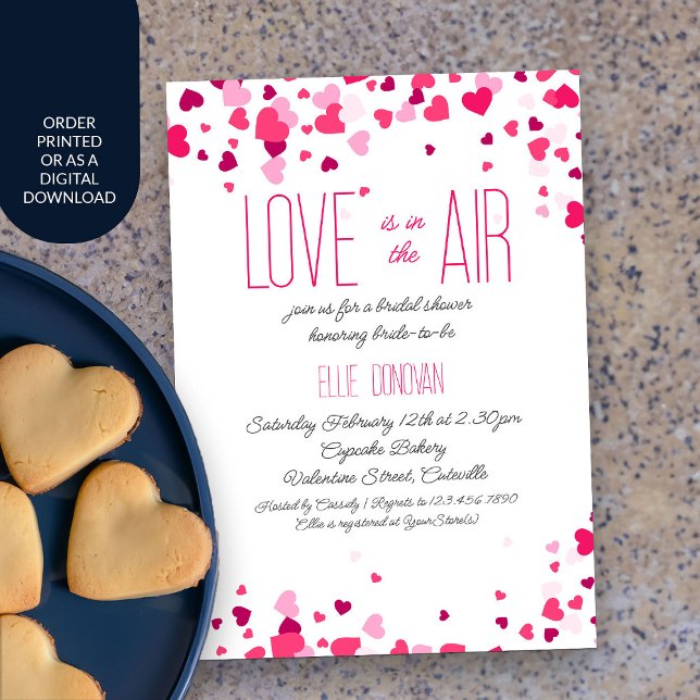 Bright Rosa Hearts Sweet Valentine Möhippa Inbjudningar (Love is in the Air Valentine Bridal Shower invitation)
