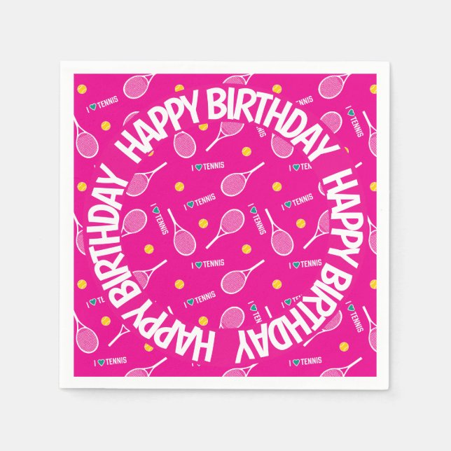 Bright rosa I kärlek tennis, Grattis på födelsedag Pappersservett (Framsidan)