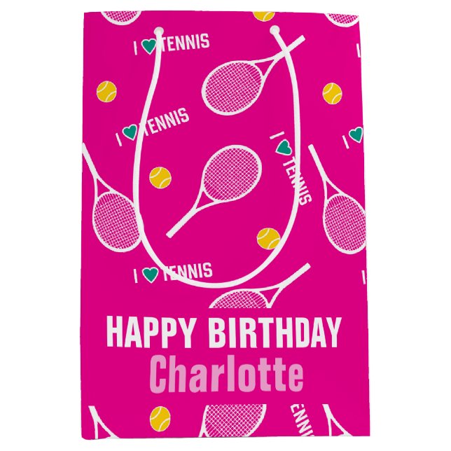 Bright rosa I kärlek tennis mönster (Framsidan)