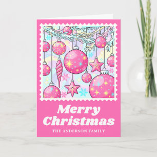 Bright Rosa jul-prydnadsföremål Postage Frimärke Helgkort