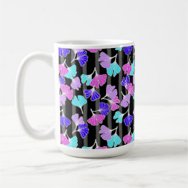 Bright Rosa Lila Aqua Ginkgos på Black Rand Kaffemugg