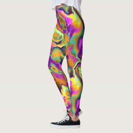 Bright Rosa Lila Teal Turcos Marble Fractalals Leggings