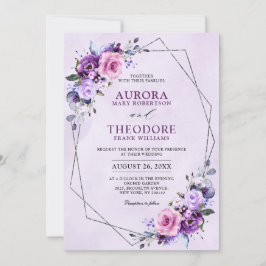 Bright Rosa Lilac Lila Shades Flowers Bröllop Inbjudningar