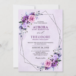 Bright Rosa Lilac Lila Shades Flowers Bröllop Inbjudningar