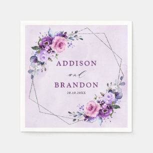 Bright Rosa Lilac Lila Shades Flowers Bröllop Pappersservett