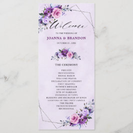 Bright Rosa Lilac Lila Shades Flowers Bröllop Program