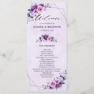 Bright Rosa Lilac Lila Shades Flowers Bröllop Program