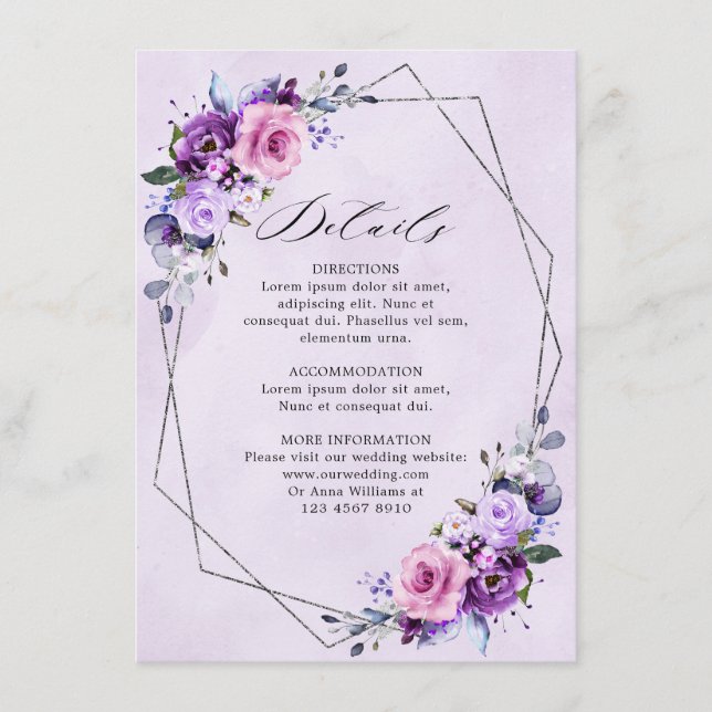 Bright Rosa Lilac Lila Shades Flowers Bröllop Tilläggskort (Framsida)