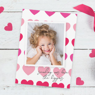 Bright Rosa lyssnar på Photo Valentine Day Anteckningskort