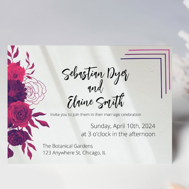 Bright Rosa & Magenta Sunlight Blommigt Bröllop Inbjudningar (Skapare uppladdad)