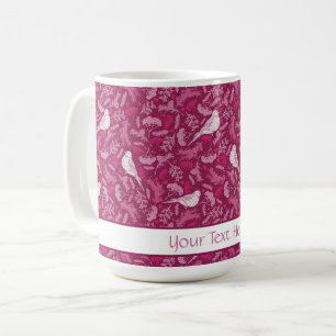 Bright Rosa Mauve Winter White Bird Blommönster Kaffemugg