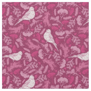 Bright Rosa Mauve Winter White Bird Blommönster Tyg