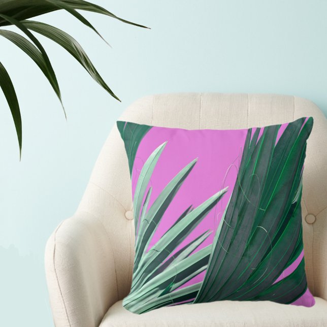 Bright Rosa med Grönt Handflatan Fronts Kudde (Skapare uppladdad)