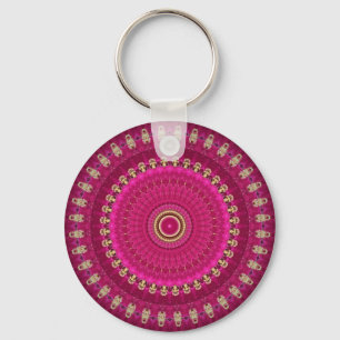 Bright Rosa med Gult Mandala Design Nyckelring