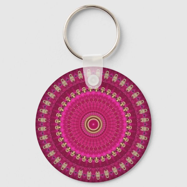 Bright Rosa med Gult Mandala Design Nyckelring (Framsida)