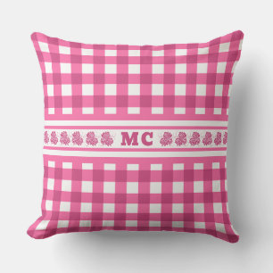 Bright Rosa Monogram Gingham Girly Play Kudde