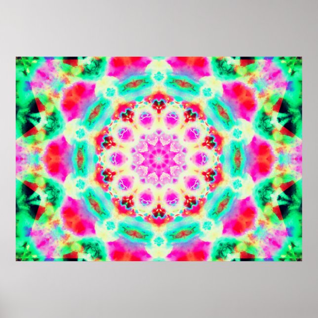 Bright Rosa och Grönt Mandala Poster (Framsidan)