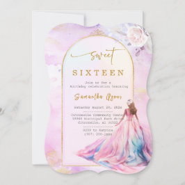 Bright Rosa och Guld Sweet sixteen Inbjudningar