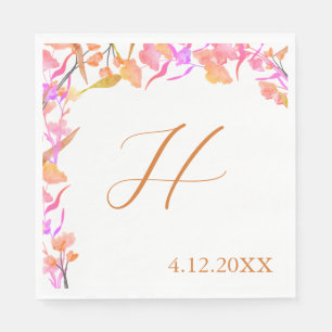 Bright Rosa och Orange Wildblomma Bröllop Monogram Pappersservett