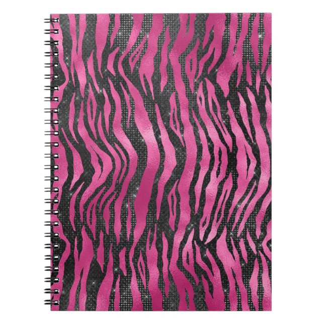 Bright Rosa och svart Glam Animal Print Anteckningsbok (Framsidan)
