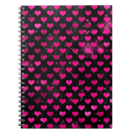 Bright Rosa och svart Glam Hearts Mönster Anteckningsbok