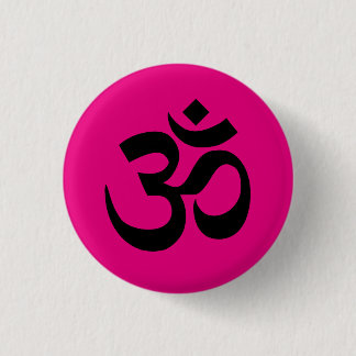 Bright Rosa och svart Om-symbol Knapp