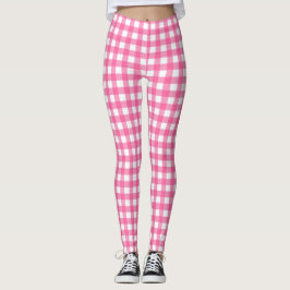 Bright Rosa och White Gingham Leggings