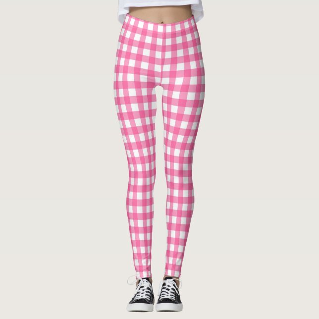 Bright Rosa och White Gingham Leggings (Framsida)