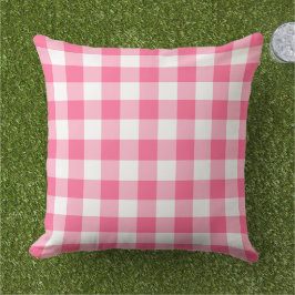 Bright Rosa och White Gingham Play Mönster Kudde
