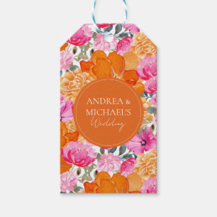Bright Rosa & Orange Blommigt Bloom Summer Bröllop Presentetikett