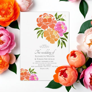 Bright Rosa Orange Coral Blommigt, sommartid Bröll Inbjudningar