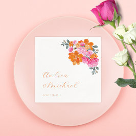 Bright Rosa & Orange Vibrant Summer Blommigt Bröll Pappersservett