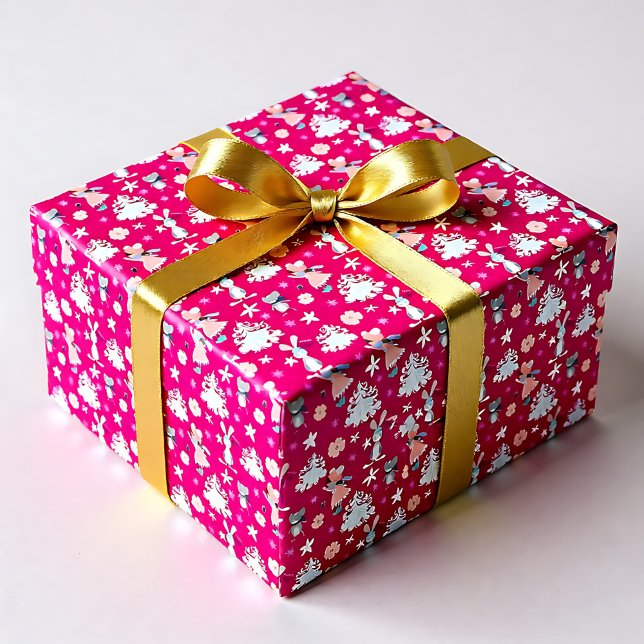 Bright Rosa 🎄 Pastel jul mönster Presentpapper (Bright Pink🎄 Pastel Christmas pattern Wrapping Paper)