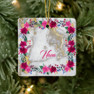Bright Rosa Poinsettia på Marble Nana Julgransprydnad Keramik