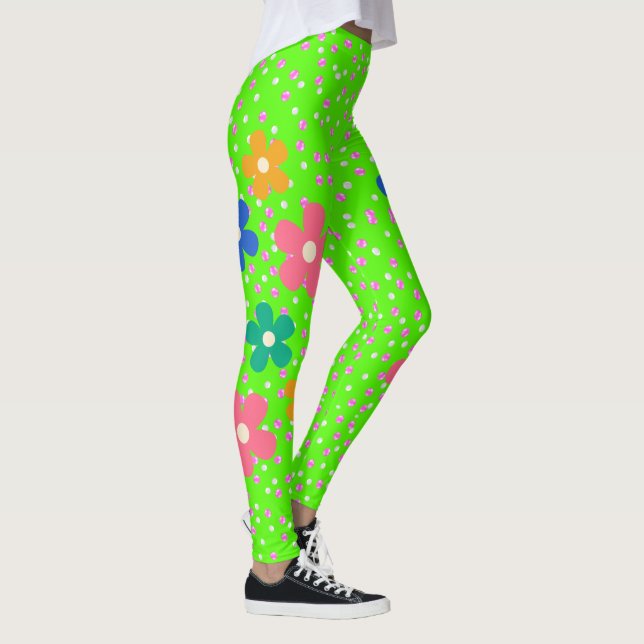 Bright Rosa Polka dots och Flowers Leggings (Höger)