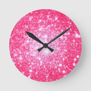 Bright Rosa Stars Rund Klocka